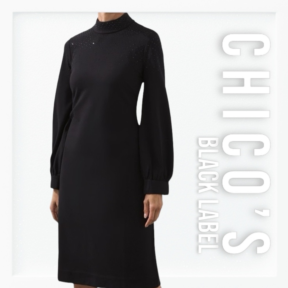 NWT Chicos Black Label Go Beaded Long Sleeve Dress sz 18